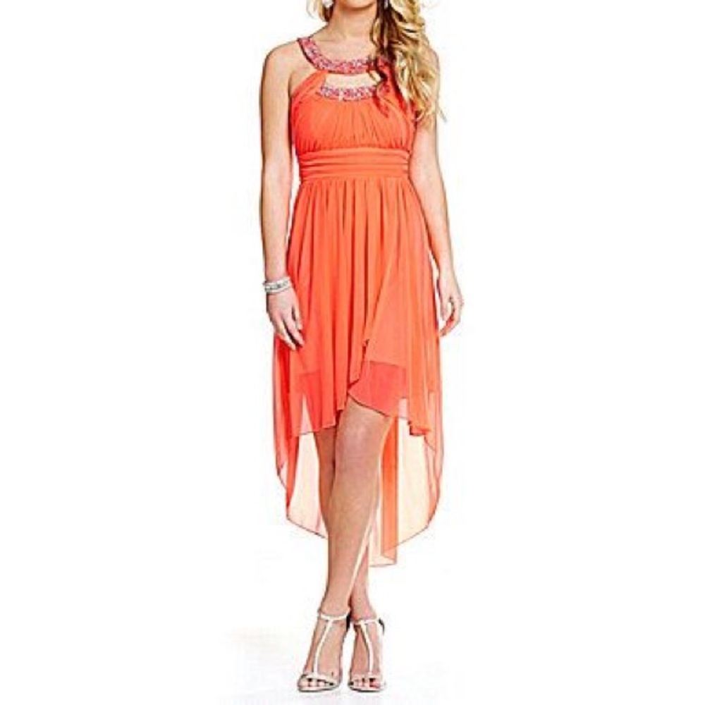 Neon orange high low prom dress